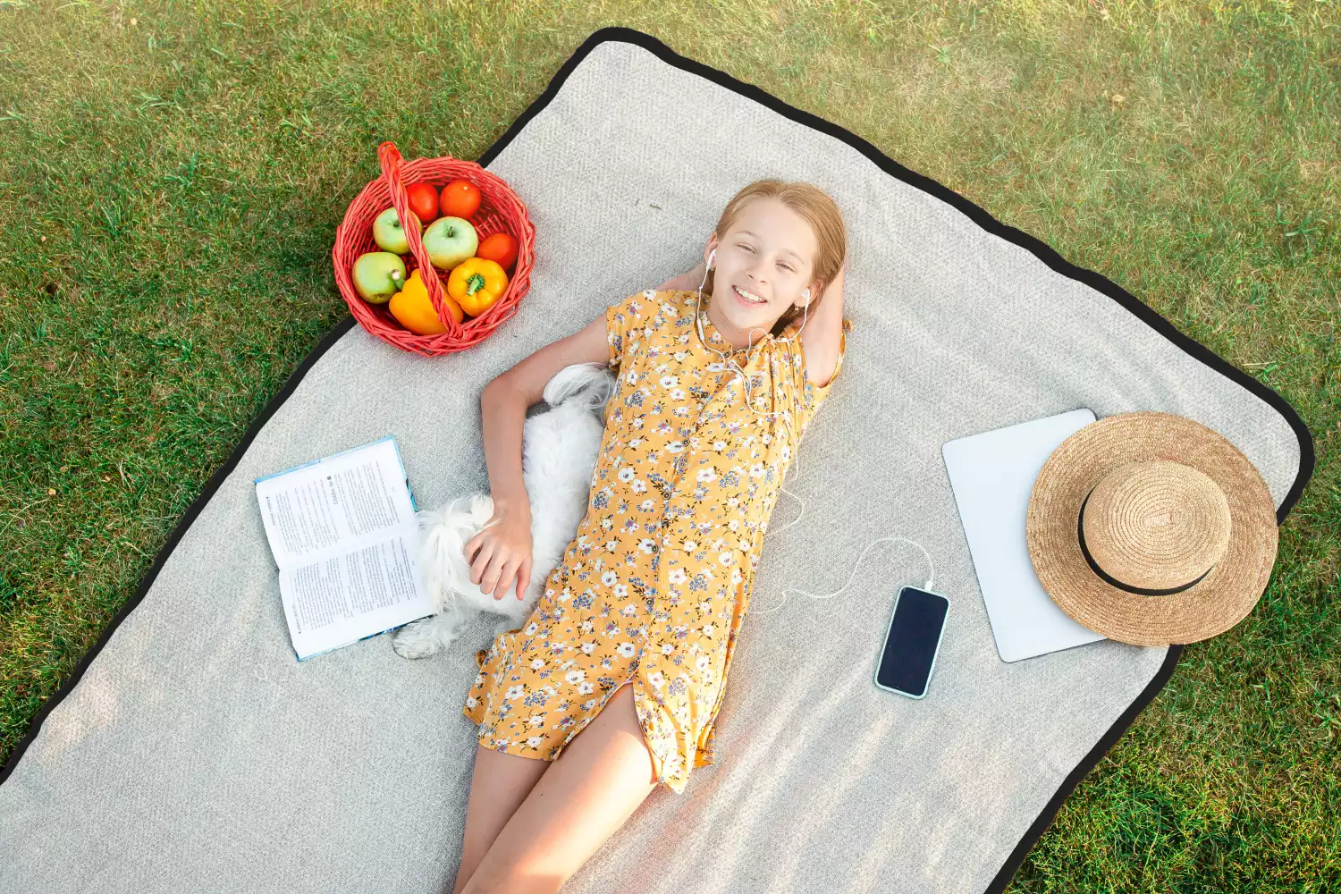 rolled picnic blanket