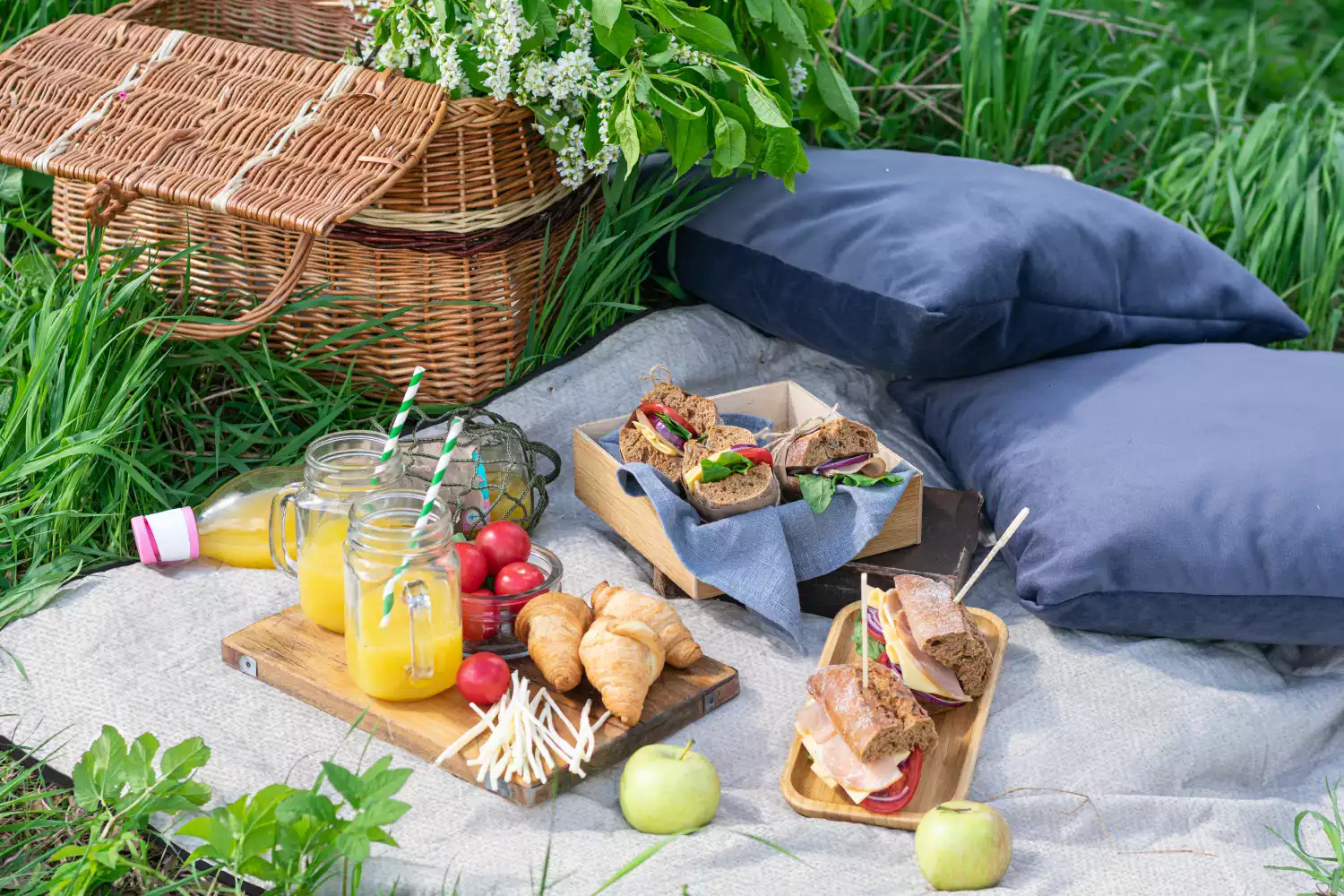 rolled picnic blanket